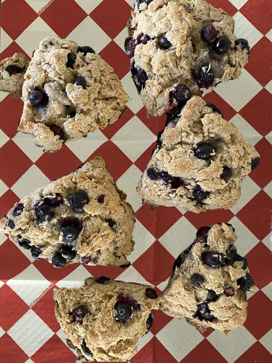 NEAT Blueberry Scones on a Red & White Diamond NEATsheet.