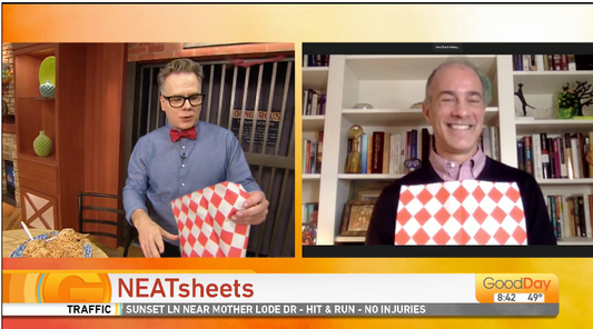 Cody Stark with Good Day Sacramento speaking with NEATGOODS' partner, Greg Pesky, about NEATsheets.