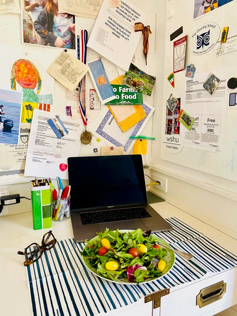Kitchen office nook transformed into work space.