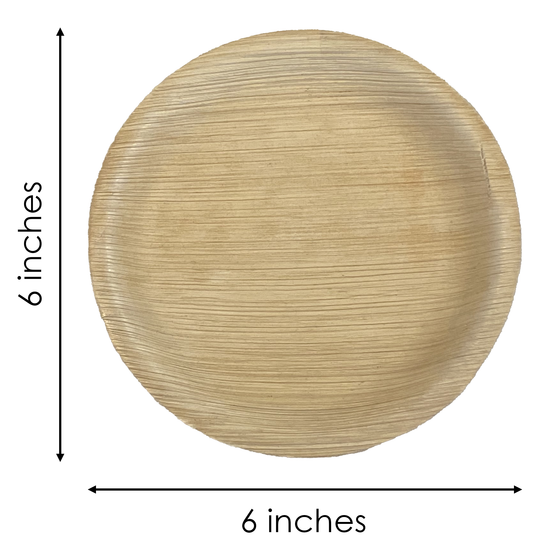 A 6-inch round compostable wood plate.