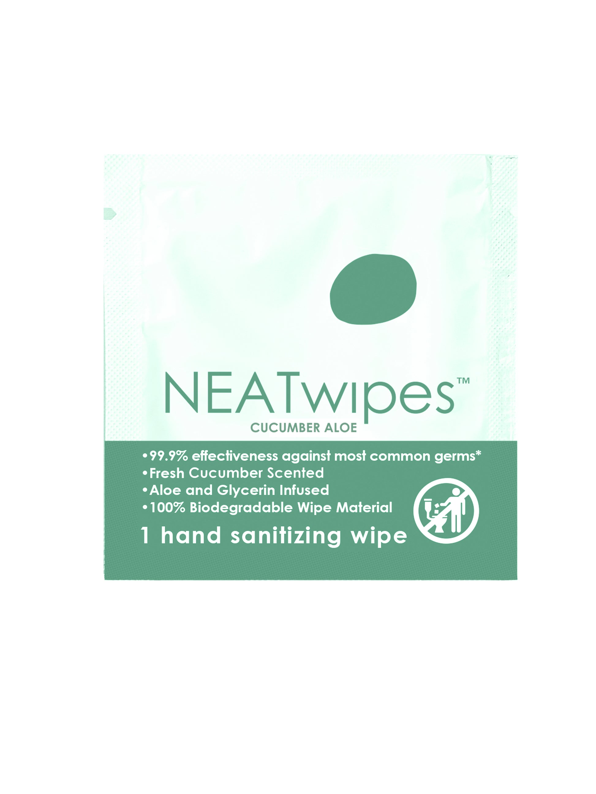 Front side of NEATwipes Cucumber Aloe individually hand wipes.