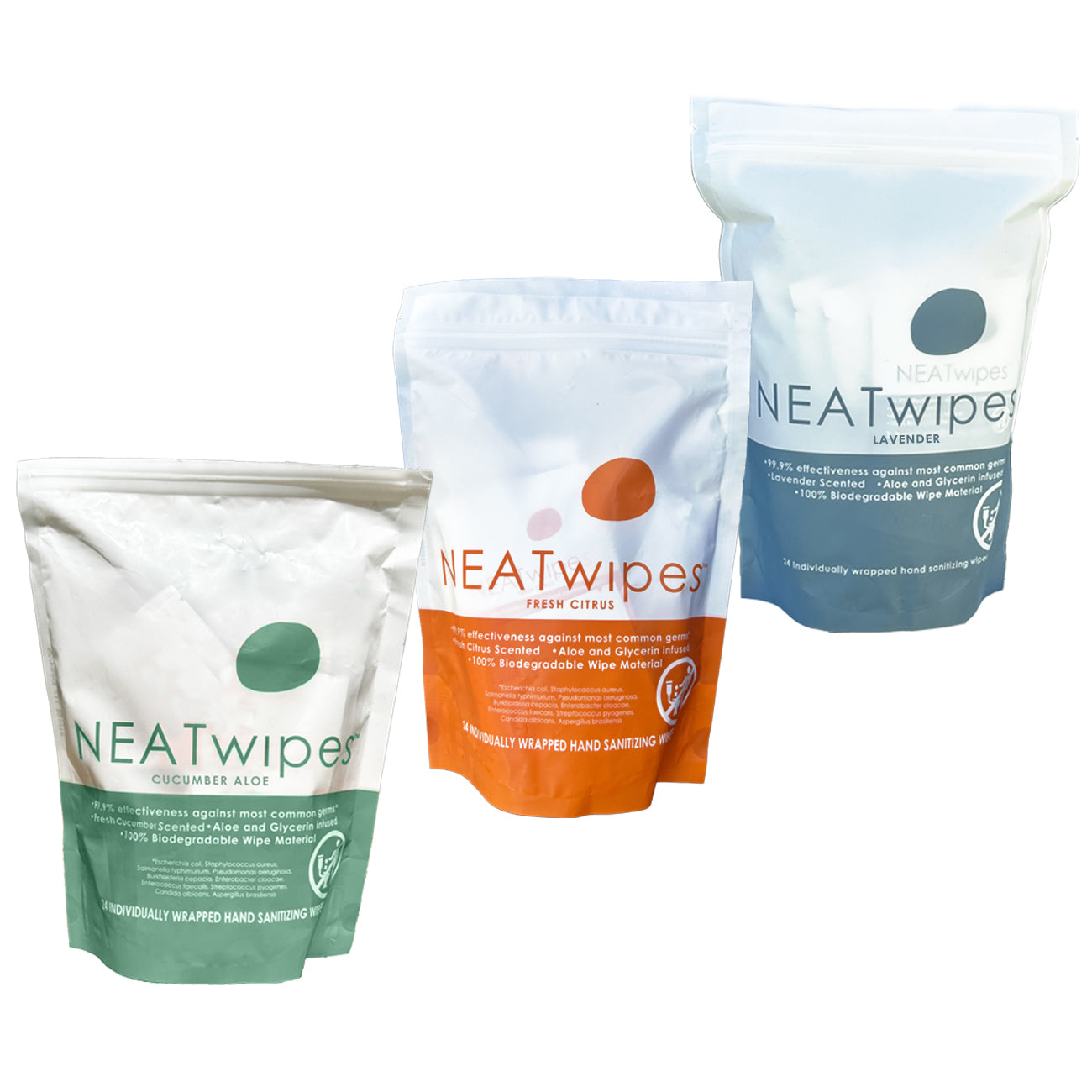 NEATwipes | 3-Count Variety Pack (72 Handwipes) | Cucumber Aloe, Fresh Citrus & Lavender