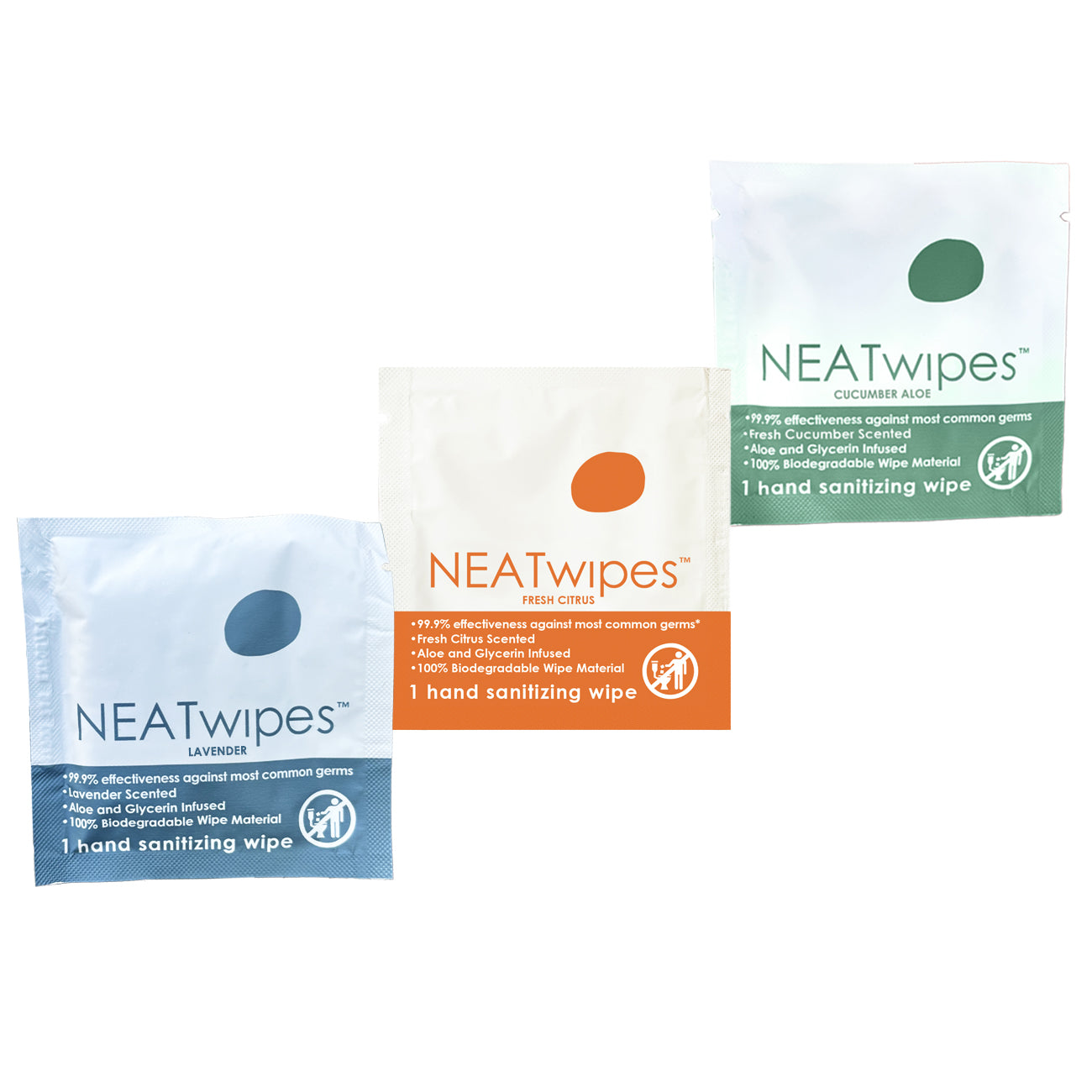 NEATwipes | 3-Count Variety Pack (72 Handwipes) | Cucumber Aloe, Fresh Citrus & Lavender